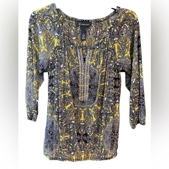 I.N.C. NWT Sz S Black Yellow Paisley Gold Accents 2-Piece Tank Top & Blouse - Picture 1 of 8